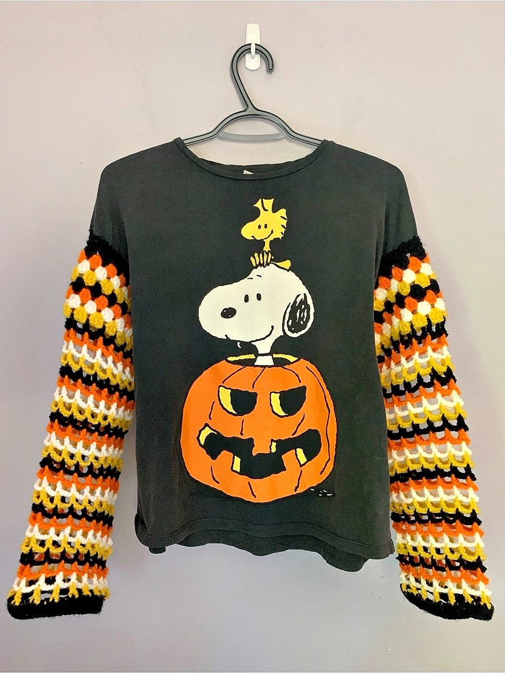 Upcycled Zara Peanuts Halloween Snoopy and Woodstock Pumpkin Halloween Graphic T